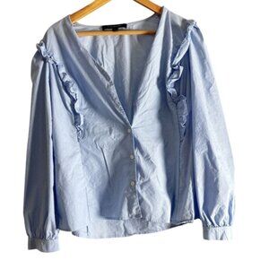 💸 Marc New York baby blue ruffled blouse Sz L